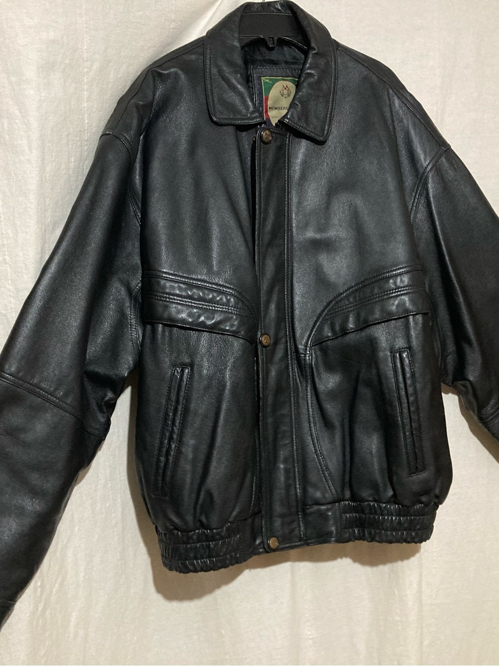Members Only Black Leather Bomber Jacket Large EUC